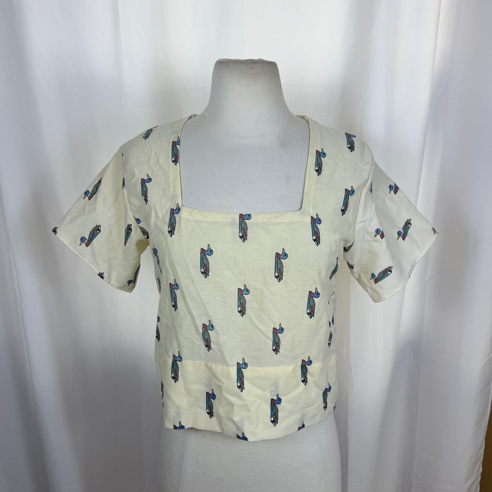 Vtg Handmade Duck Square Neck Crop Top Womens XS/S Retro Granny Art To Wear